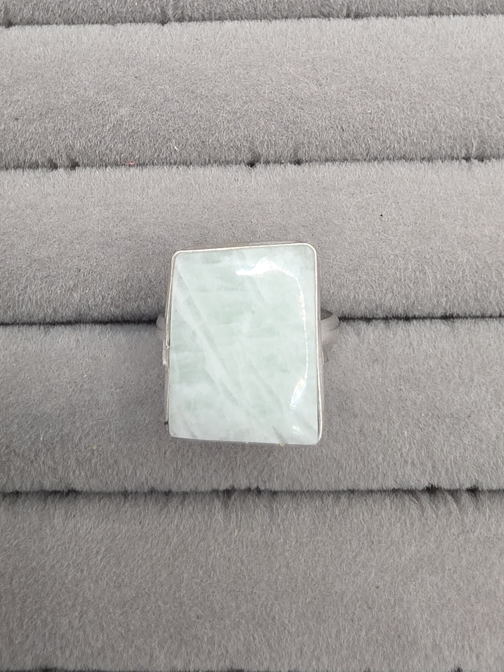 Silver Rectangular Anazonite Ring Size 7 1/4